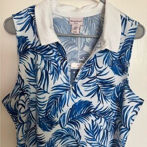 Tommy Bahama Golf Polo Shirt Womens XL‎ Blue White Sleeveless Sporty Travel